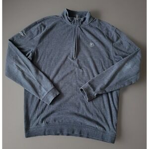 Straight Down 1/4 Quarter Zip Pullover Sweater Embroidered Logo Gray Large JBHS